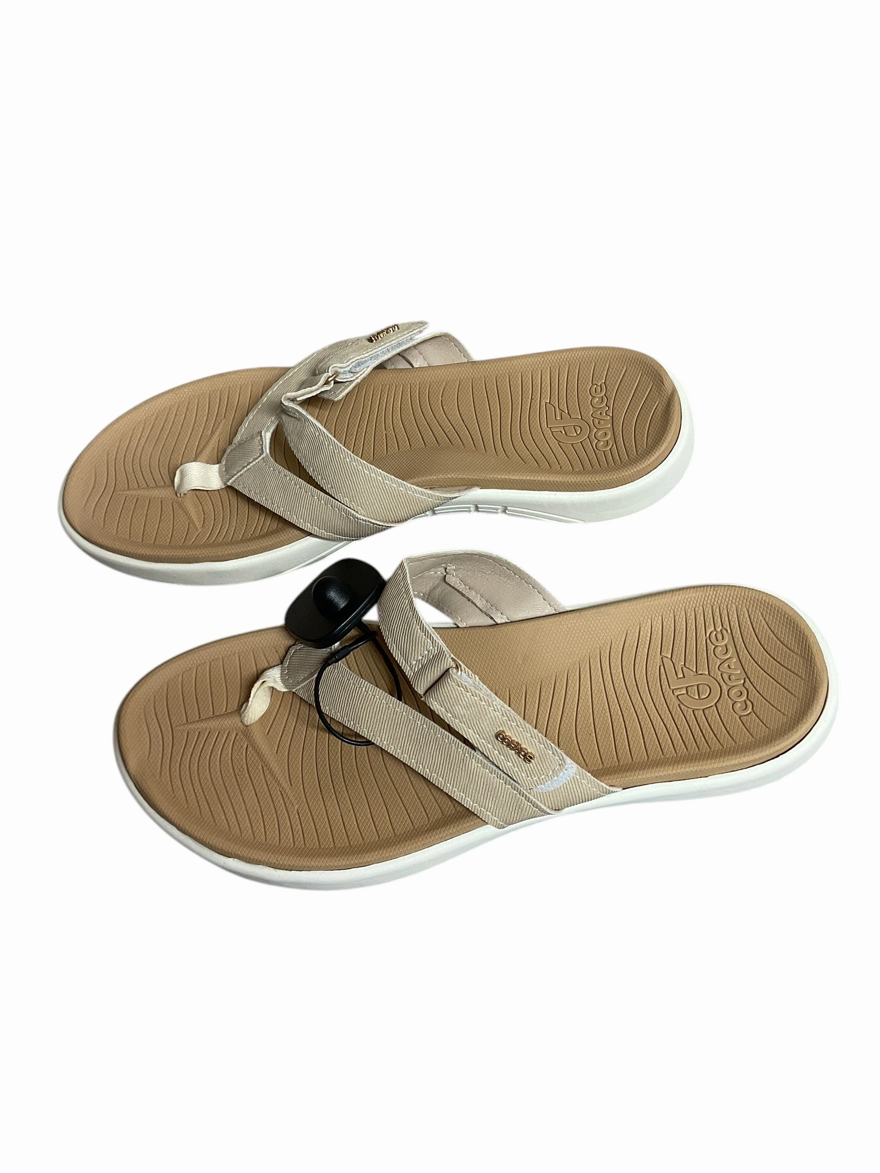Sandals Flip Flops By Clothes Mentor In Tan & White, Size:10 Islander Flip Flops