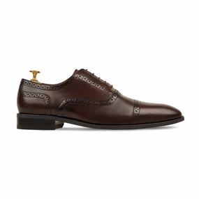 Richmond - Men's Dark Brown Calf Leather Oxford Shoe Alfani Billy Low Top Oxfords