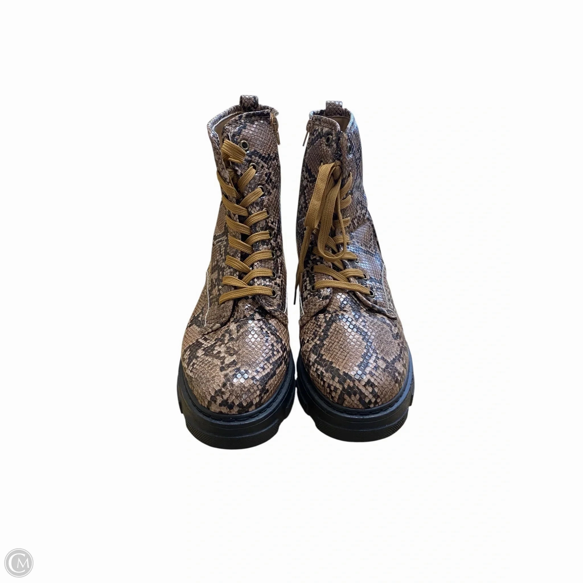 Boots Combat By Bamboo In Snakeskin Print, Size: 10 Lace-up Front Combat Boots