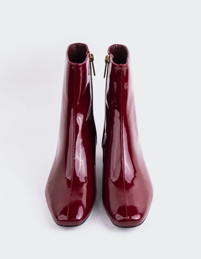 Tenby Burgundy Patent French Toe Boots