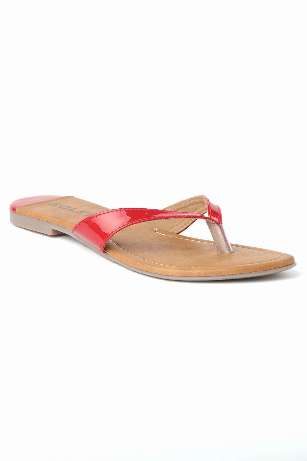 SOLES Bold Red Flat Sandals Block Heel Strap Sandals