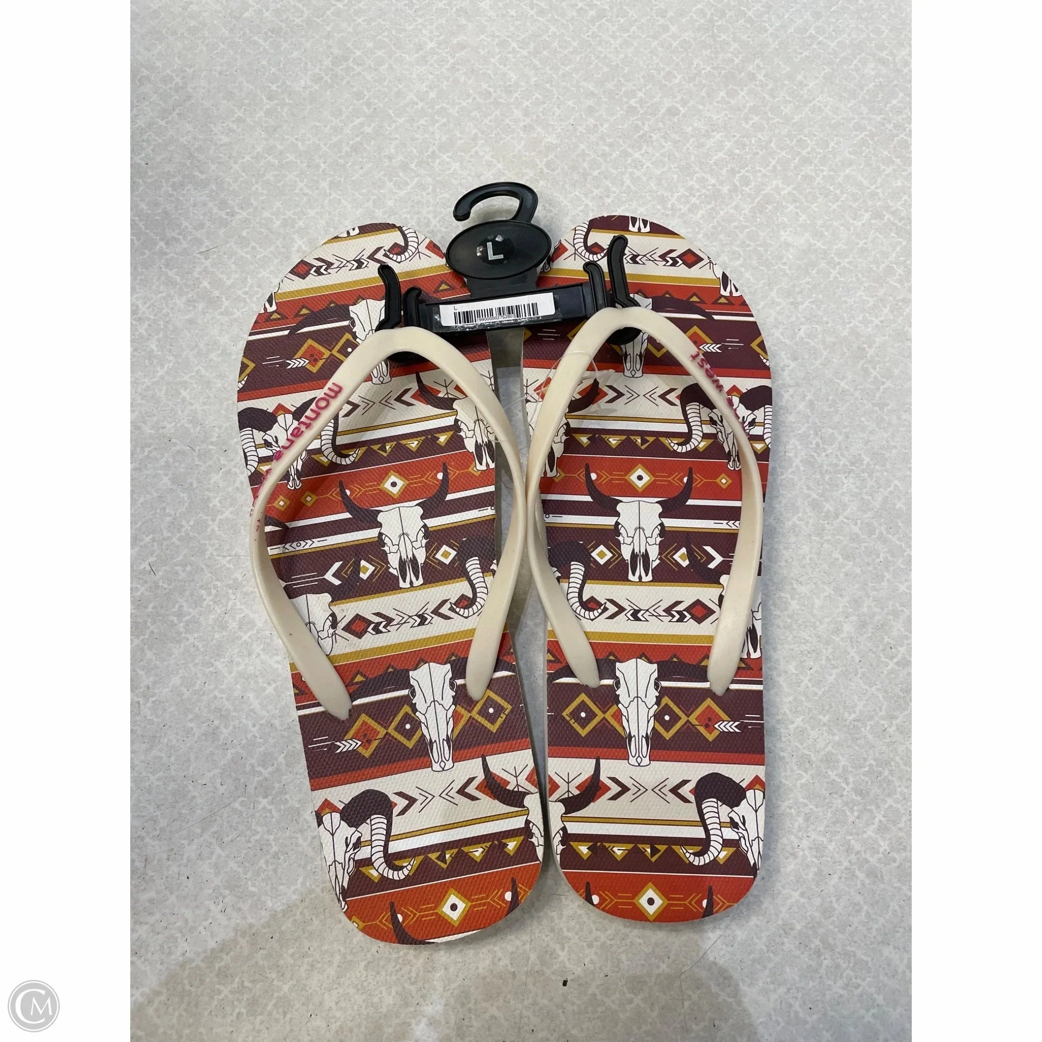 Sandals Flip Flops By Clothes Mentor In Cream, Size: 9.5 Aztec Flip Flops