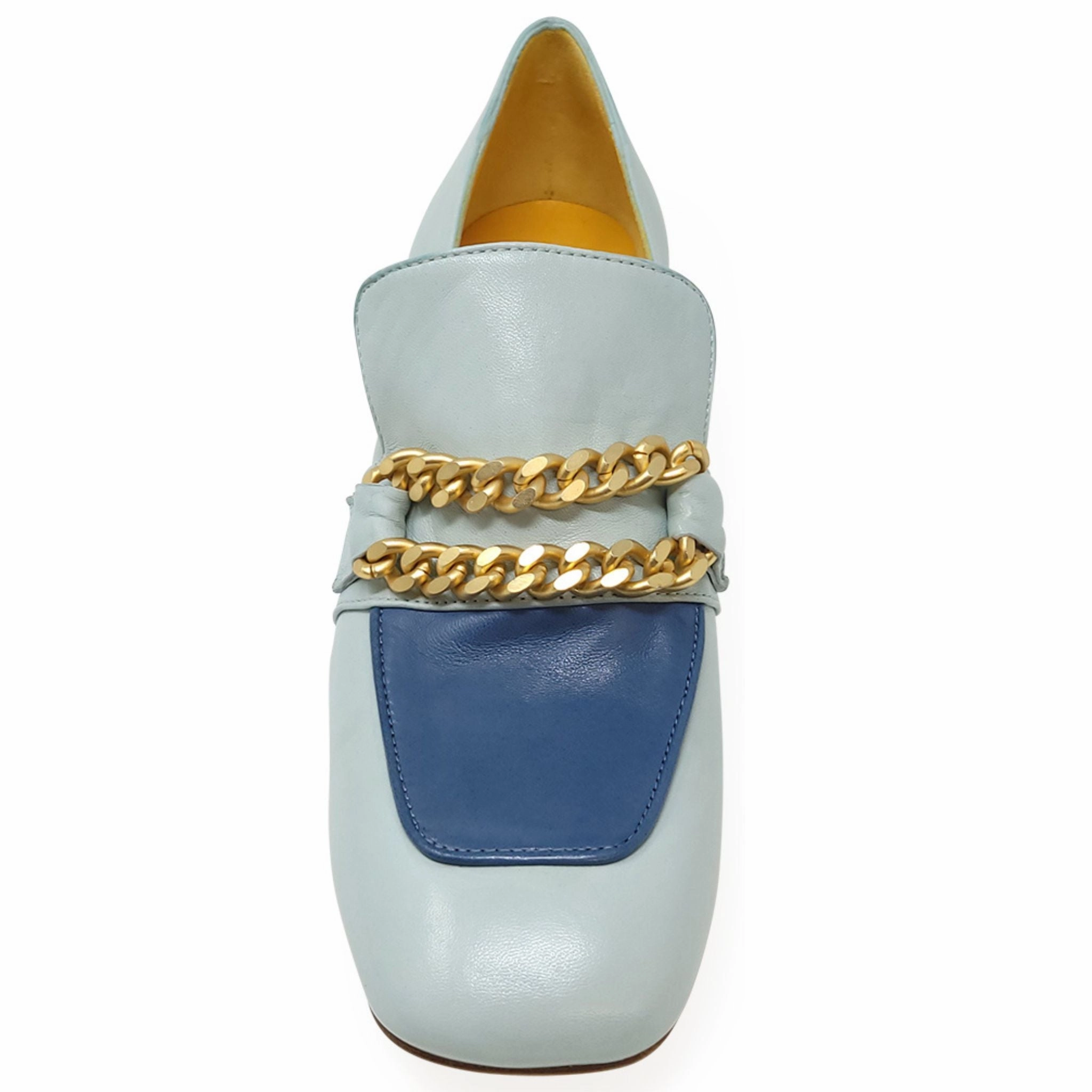 Turq/Blue Leather Mid Heel Loafer W/Chain Klay Flex Cap-toe Oxfords