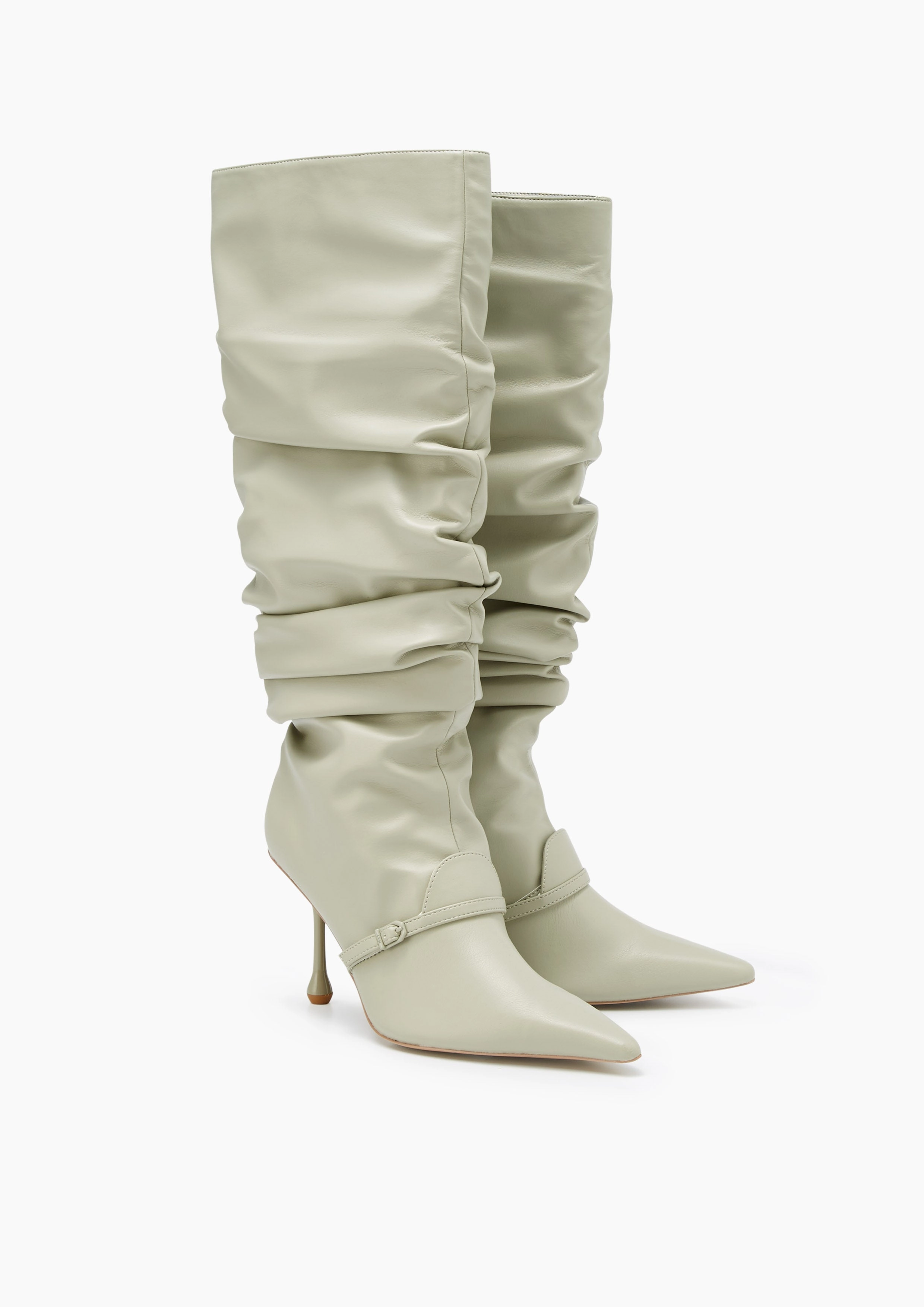 Elasticated Knee Boots Mamny High Heel Boots Light Green