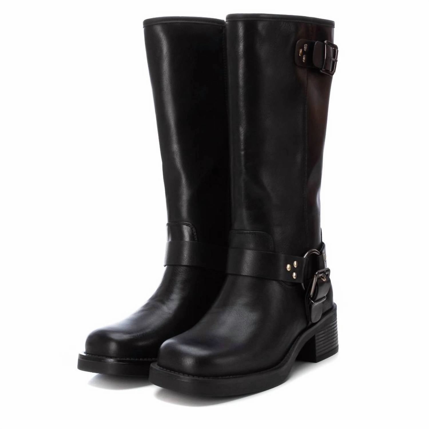 Women's Biker Boots In Black Python Skin Boots