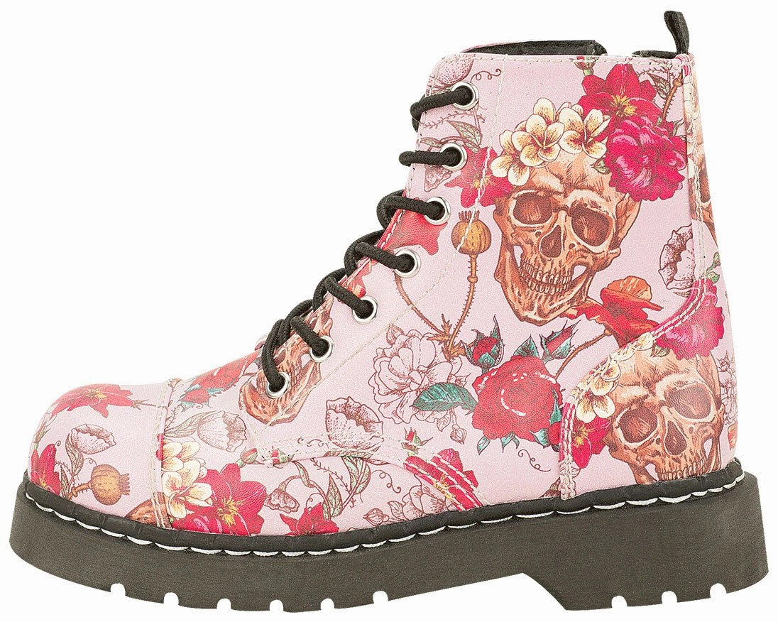 Boots For Plantar Fasciitis Pink Skull and Roses Boots - *FINAL SALE/NON-RETURNABLE