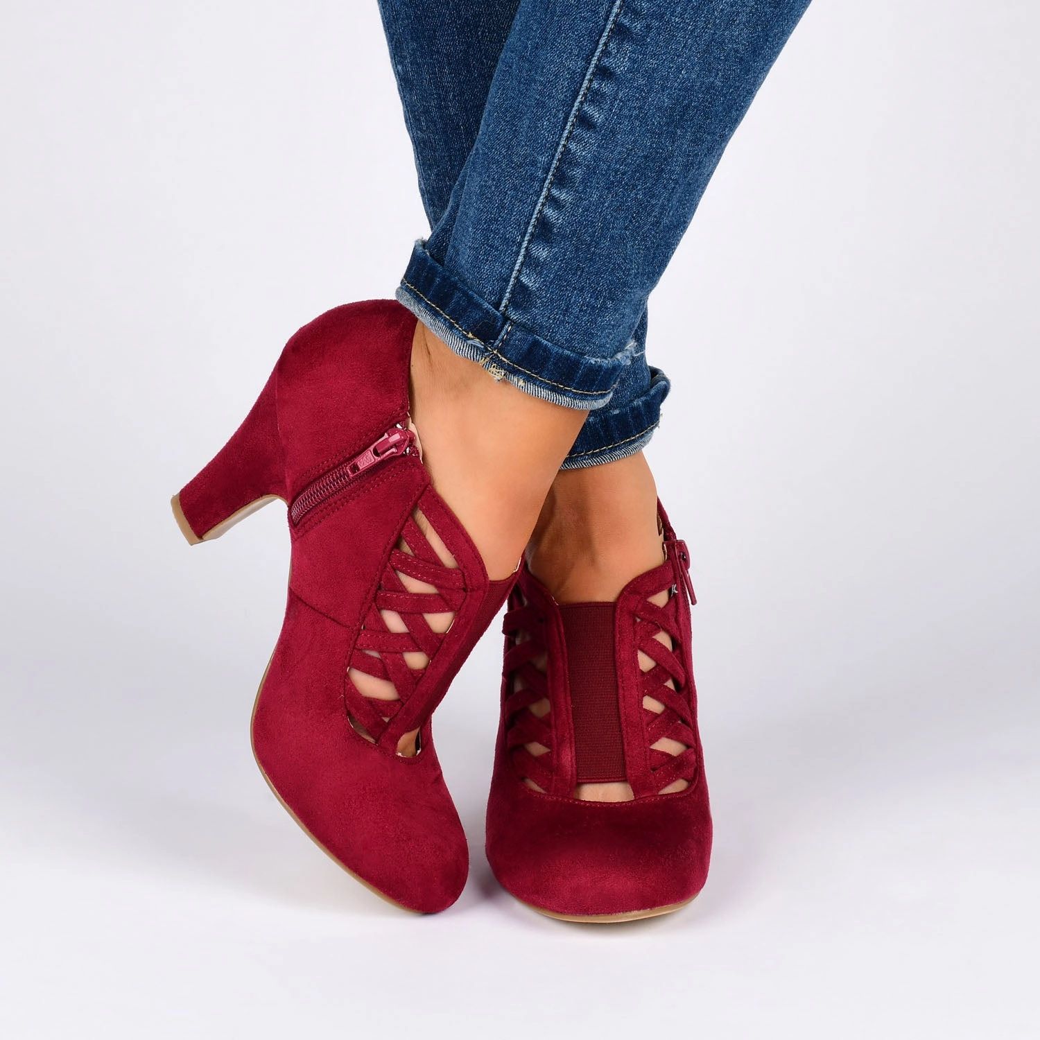 PIPER CONE HEELED BOOTIES IN FAUX SUEDE Leather