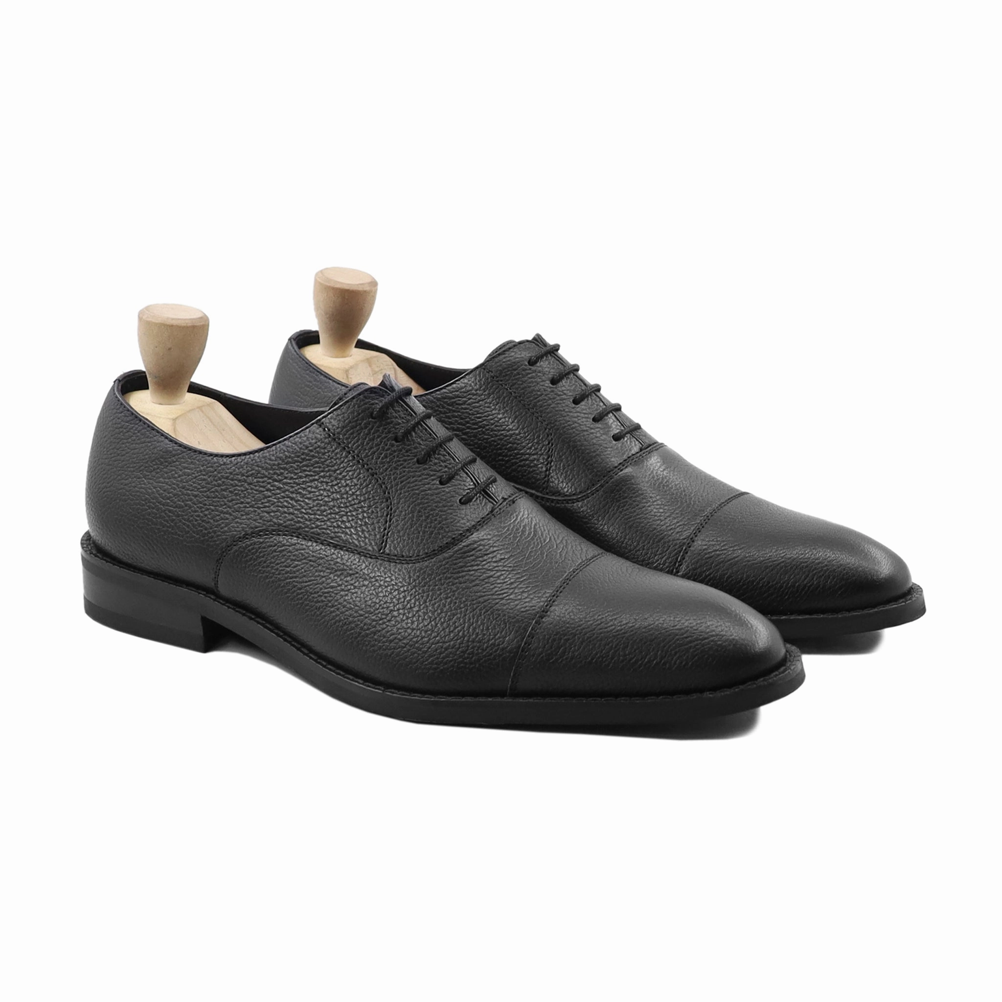 Plock - Men's Black Pebble Grain Leather Oxford Shoe Platform Wedge Oxfords