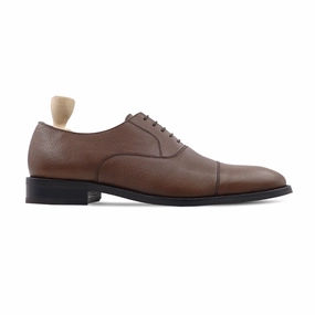 Classic Oxford Shoes Plock - Men's Brown Pebble Grain Leather Oxford Shoe