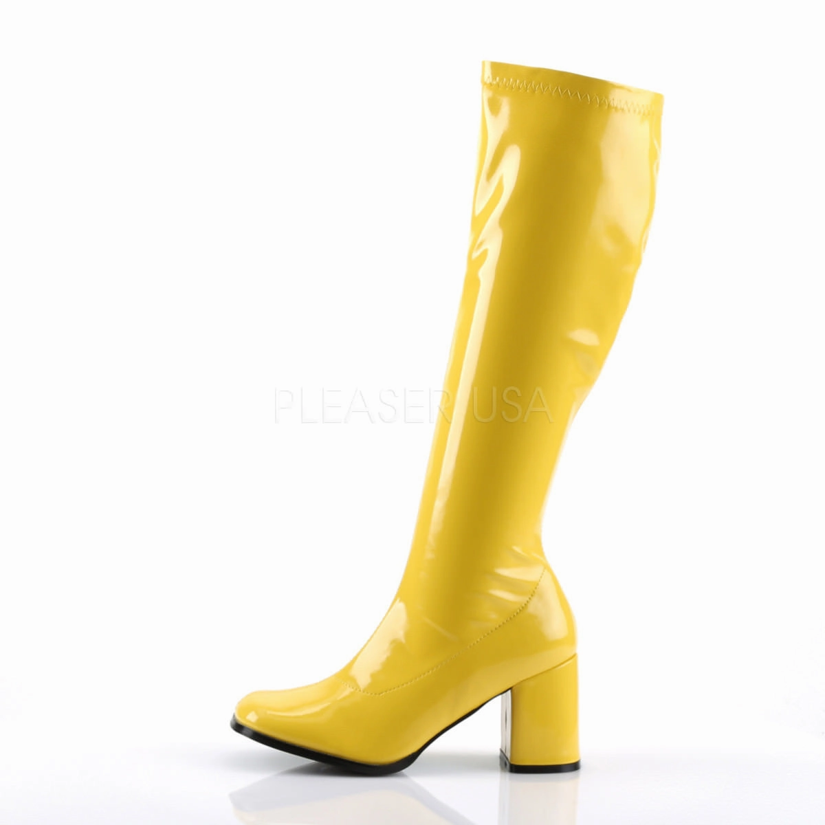 3 Inch Heel GOGO-300 Yellow Pat Platform Heeled Knee High Boots