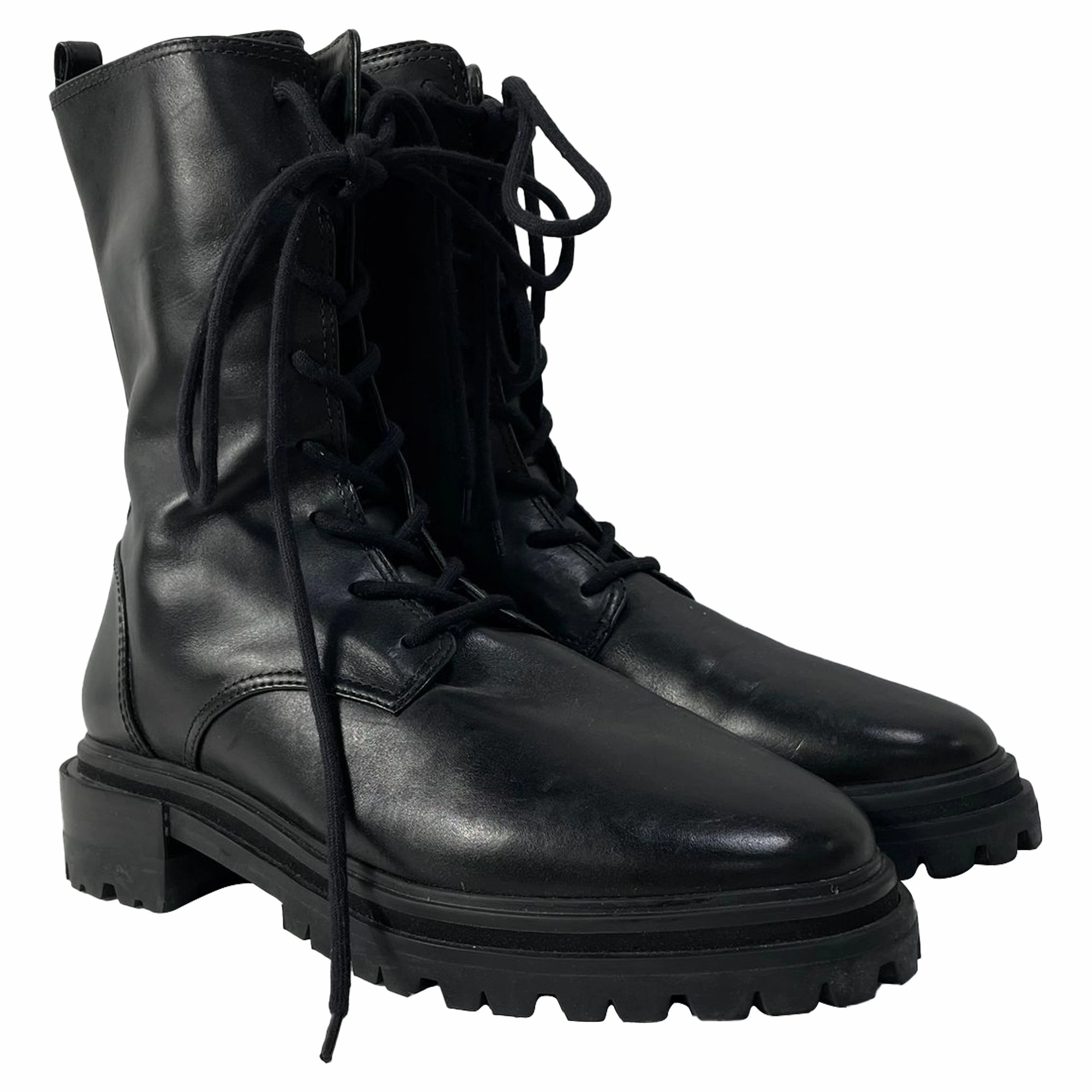 Combat Boot Socks Porte & Paire Lace-Up Ankle Combat Boots in Black Leather