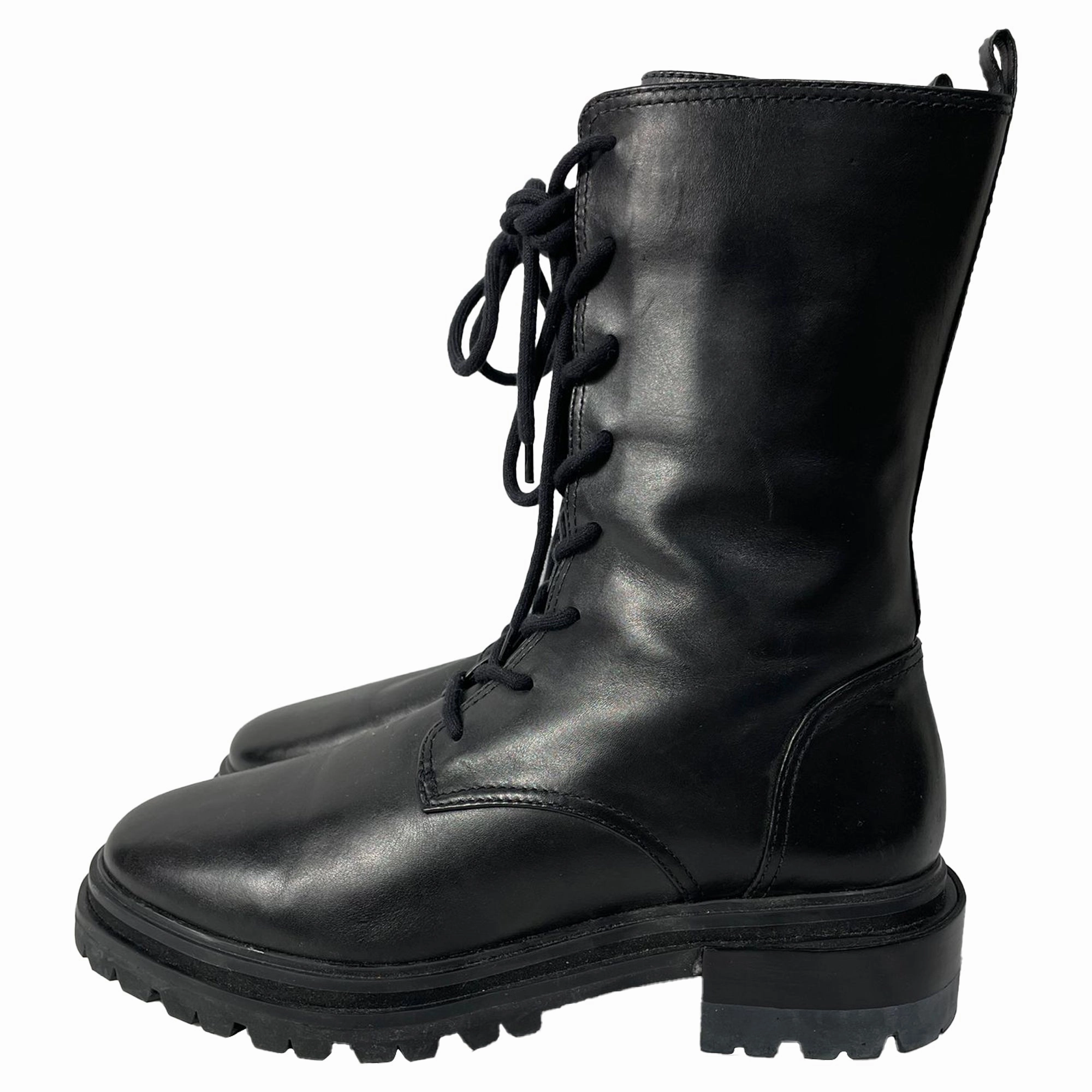 Combat Hiker Boots Porte & Paire Lace-Up Ankle Combat Boots in Black Leather
