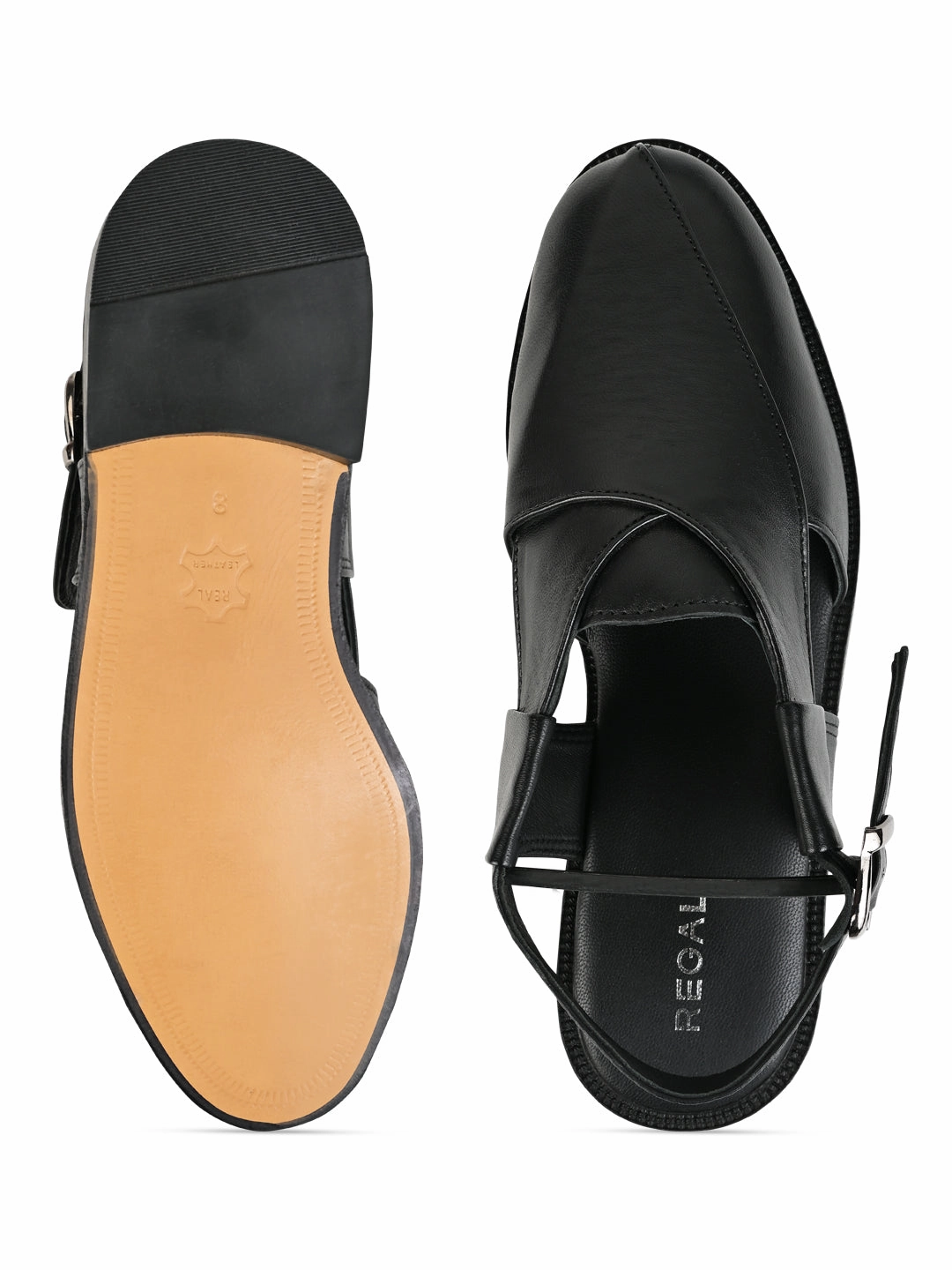 Regal Black Men Leather Slip On Sandals Platform Leather Sandals