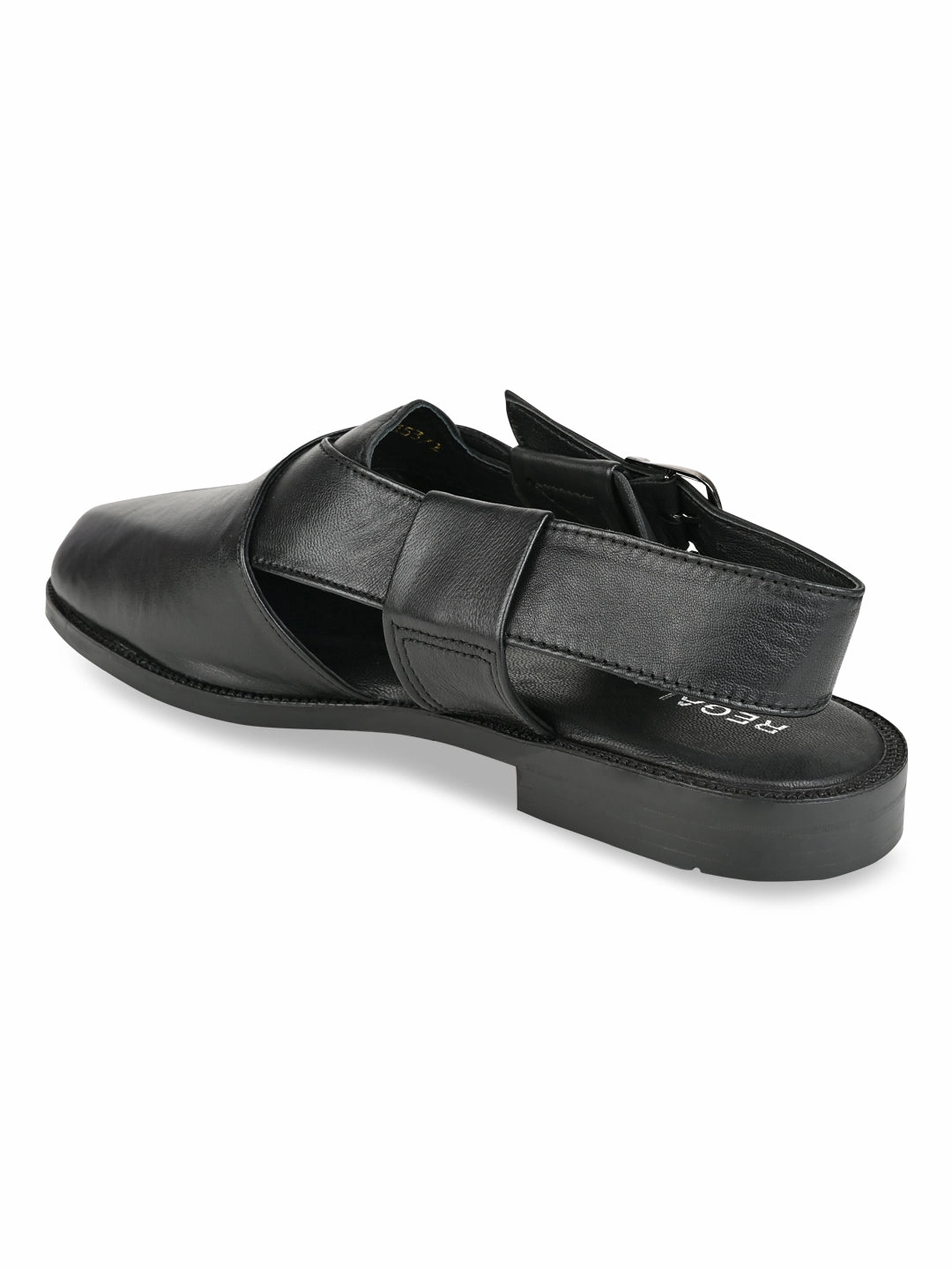 Velcro Sandals Regal Black Men Leather Slip On Sandals