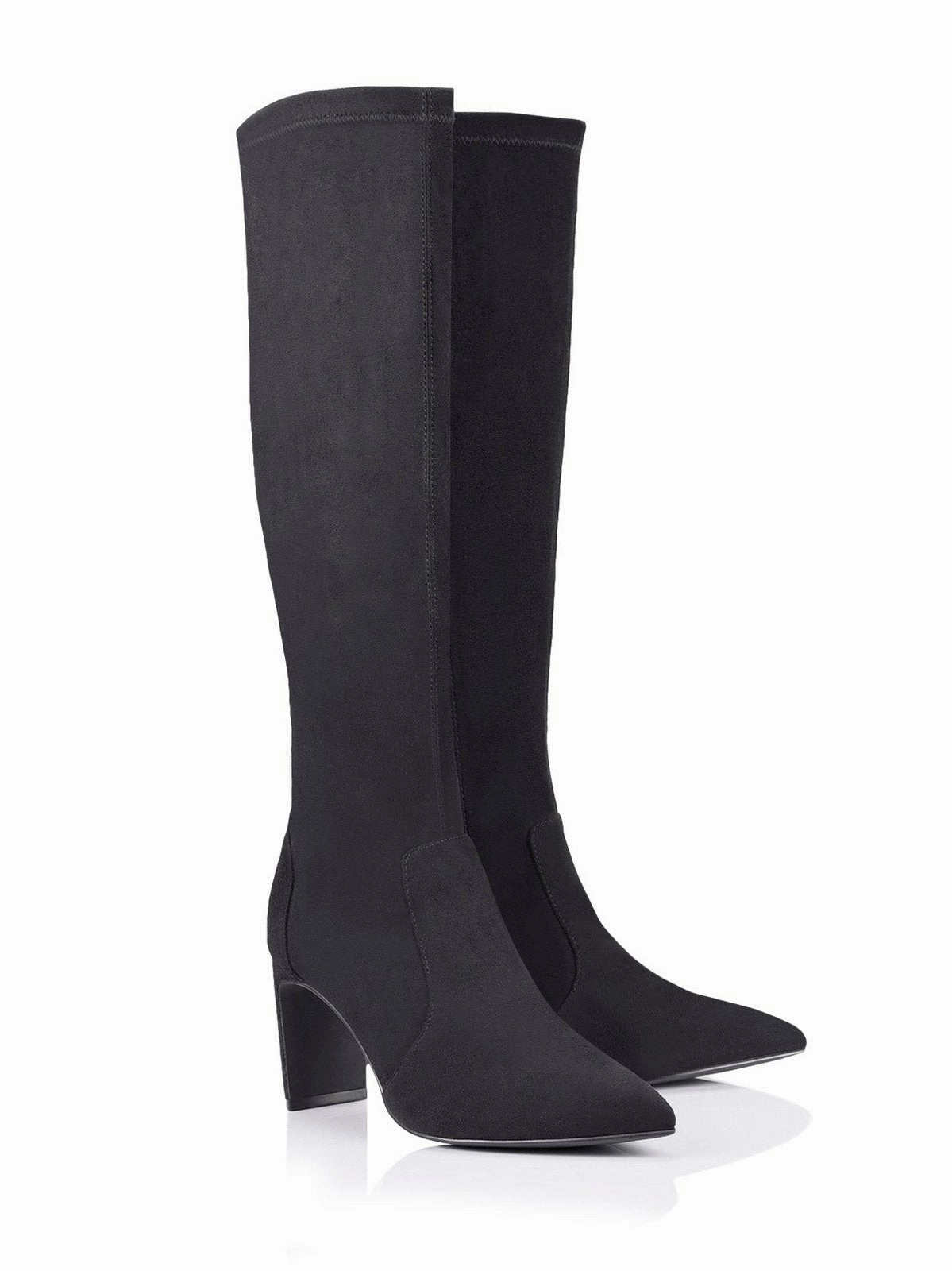 Bradley Knee High Boots - Black Stretch Micro High Knee Boot