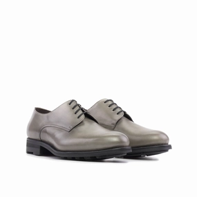Open Derby Shoe Grey Painted Calf Leather Derby Shoes