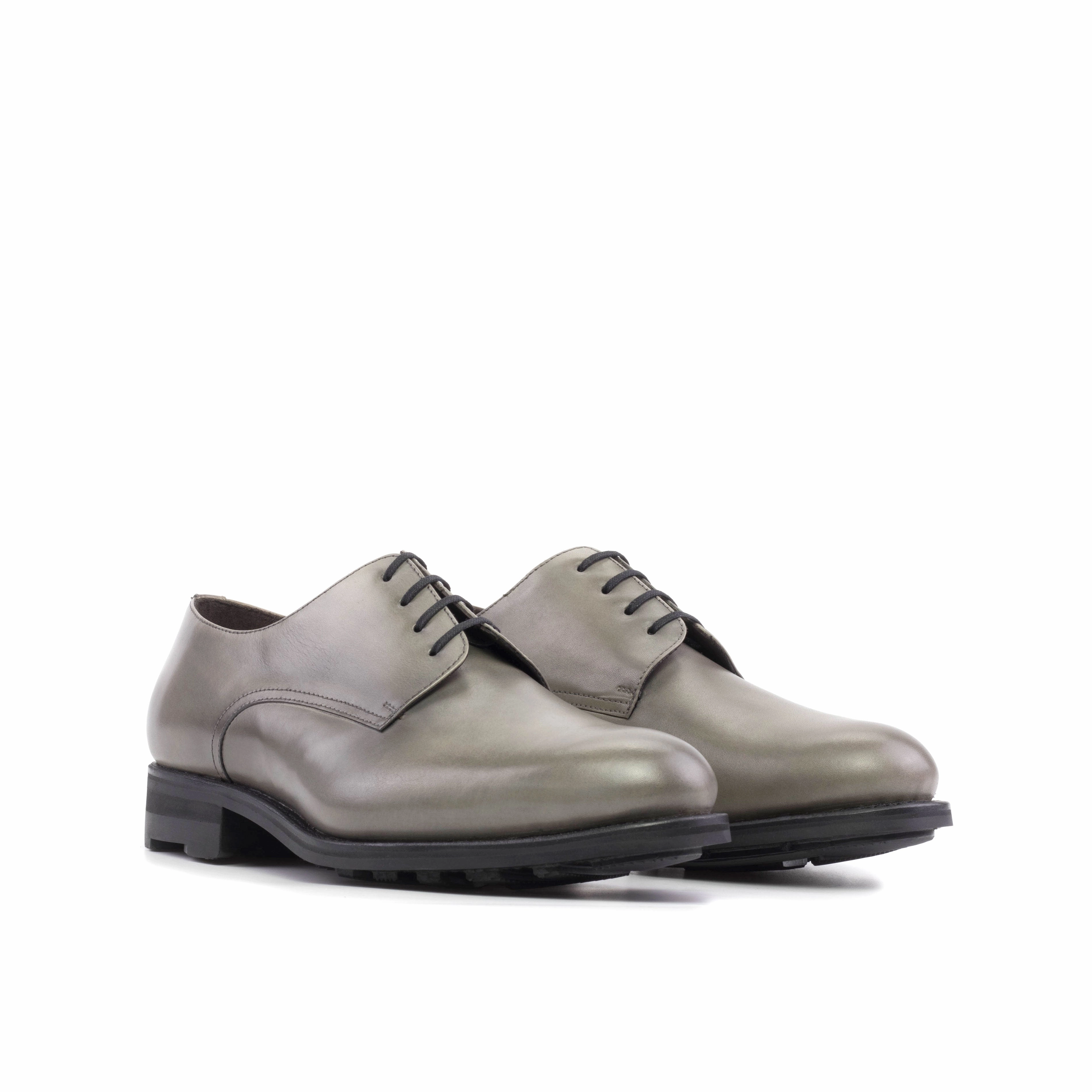 Grey Painted Calf Leather Derby Shoes Wind Up Shoe Laces