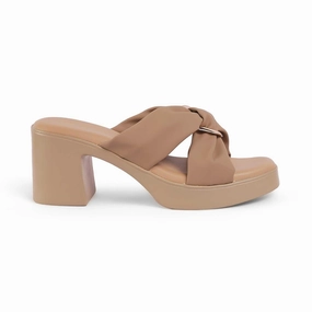 Tresmode Molin Beige Women's Dress Block Heel Sandals J Slides Sandals