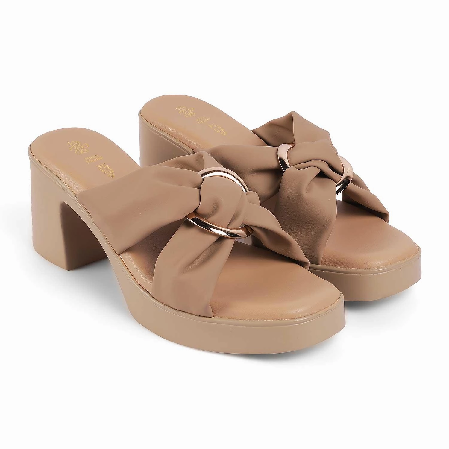 Tresmode Molin Beige Women's Dress Block Heel Sandals Buckle Sandals