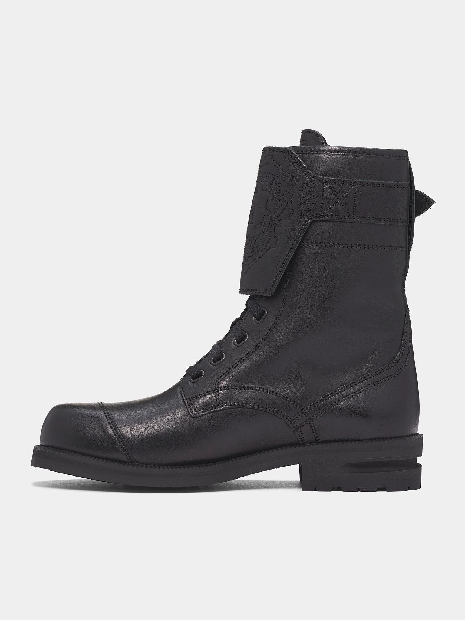 Black Leather Fitz Military Boots (FT01-156-PETROL-BLACK) Rockin Leather Boots