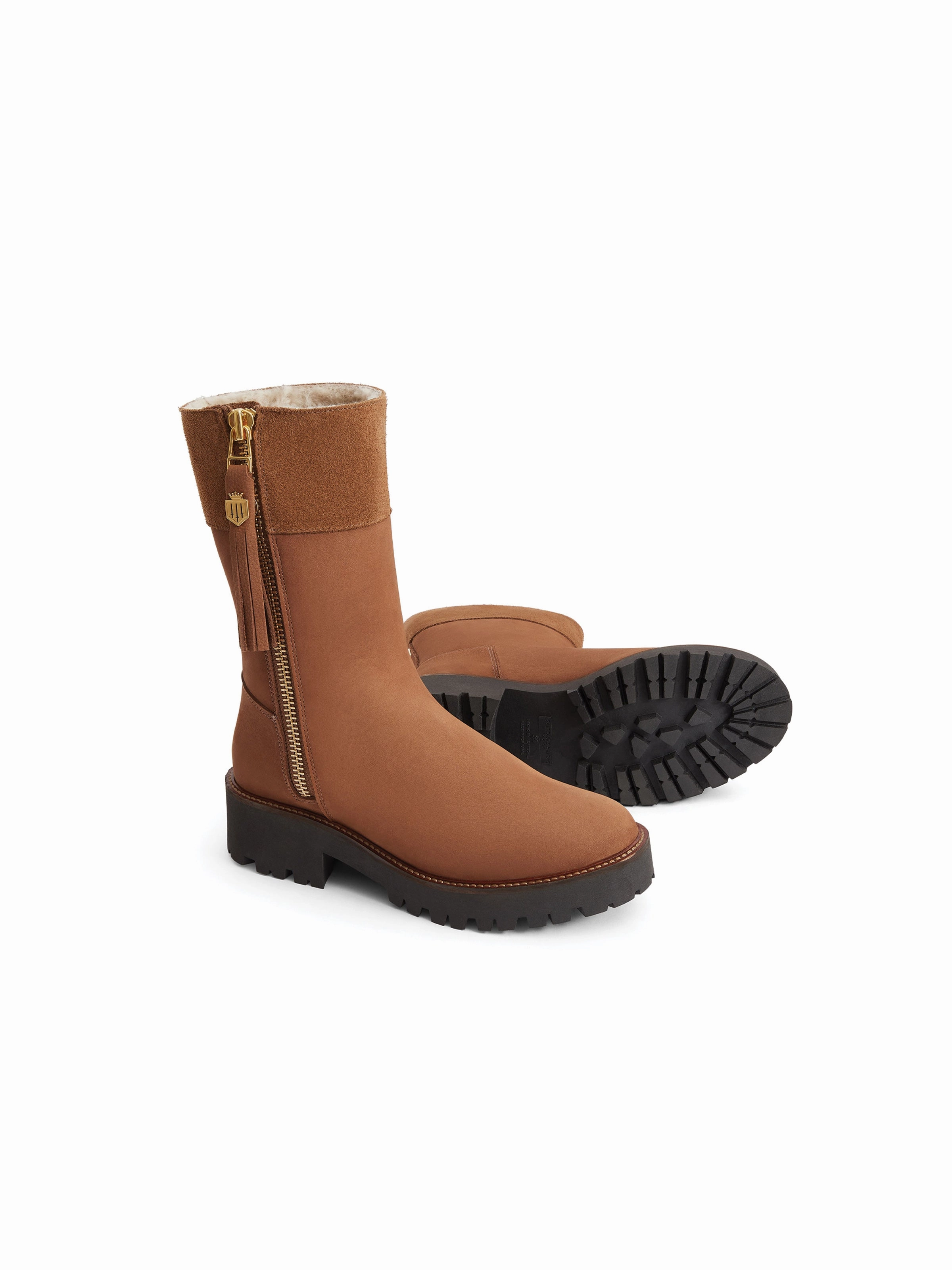 Combat Boots Deals Shearling Lined Paris - Cognac Nubuck