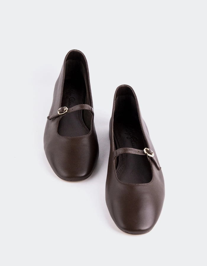 Erynnis Brown Leather Wide Fit Leather Mary Jane Shoes