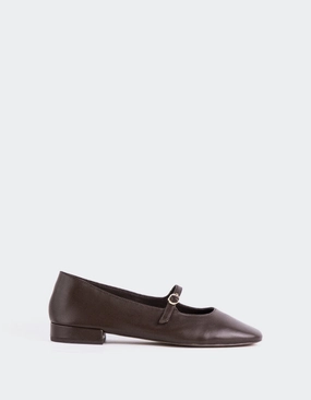 Erynnis Brown Leather 2-strap Mary Jane Shoes