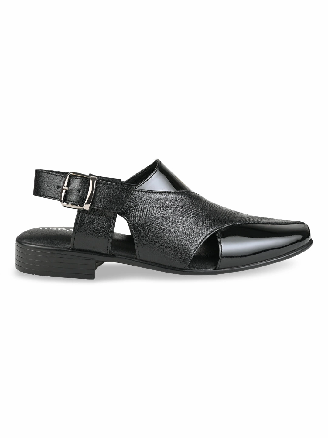 Balenciaga Sandals Regal Black Men Textured Leather Slip On Sandals