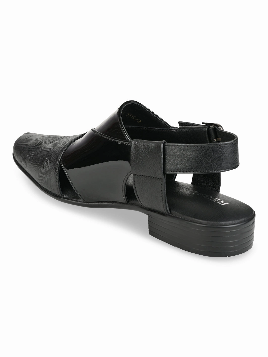 Regal Black Men Textured Leather Slip On Sandals Slide Sandals Sale