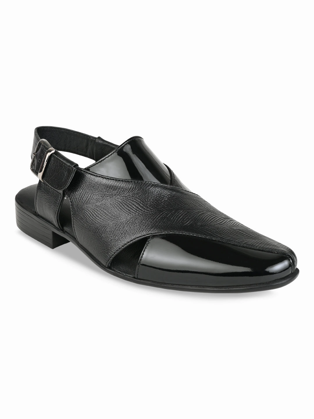 Regal Black Men Textured Leather Slip On Sandals Bzees Sandals