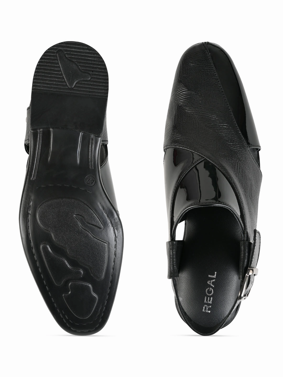 Schutz Sandals Regal Black Men Textured Leather Slip On Sandals