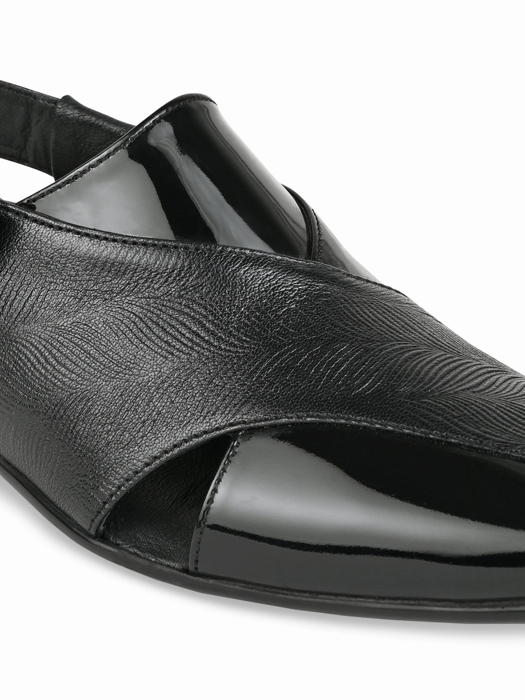Regal Black Men Textured Leather Slip On Sandals Infant Sandals