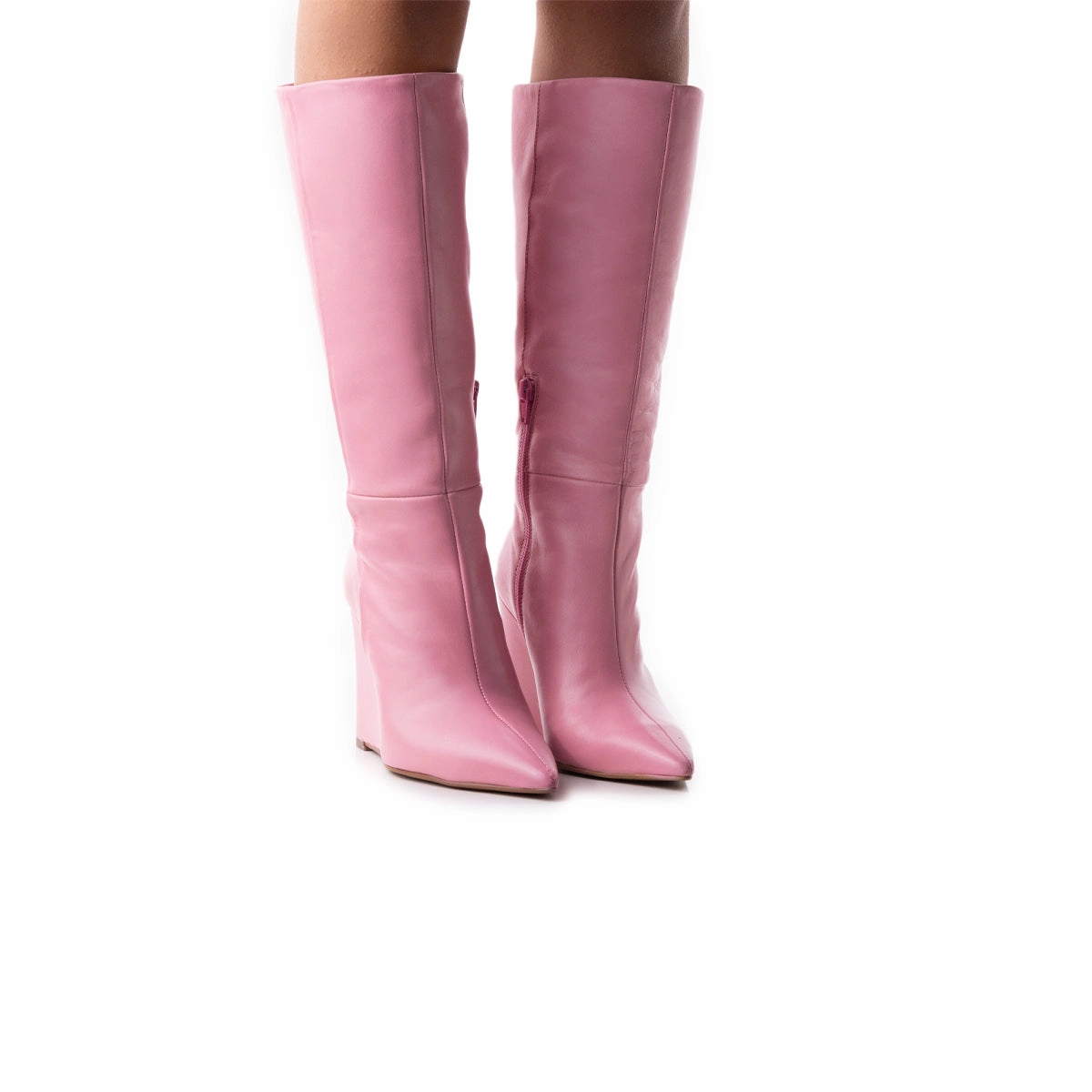 Heel Boots Knee High Heritage Rose Leather