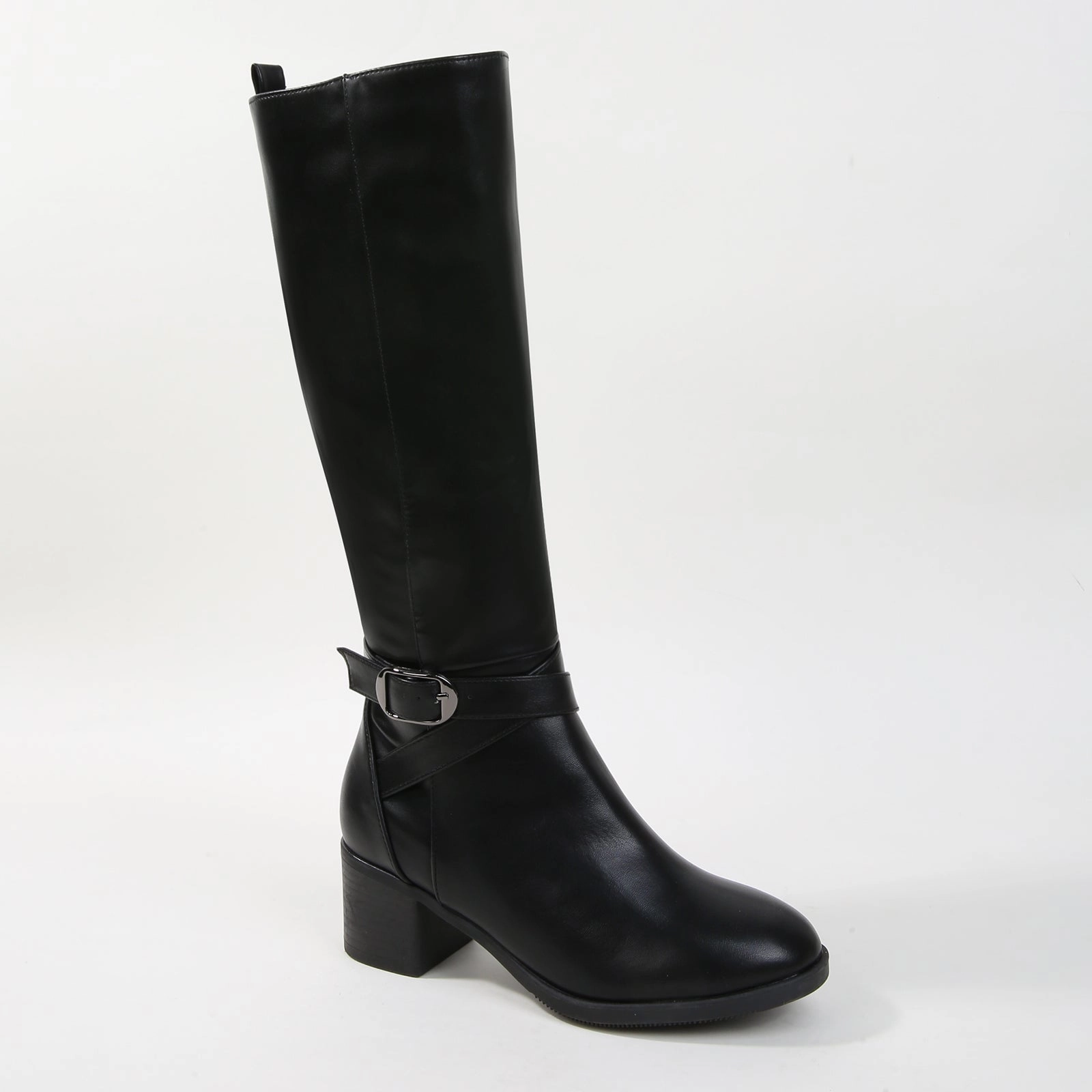 Croc Leather Knee High Boots Prudencia Knee-High Riding Boots with Buckle Strap Detail