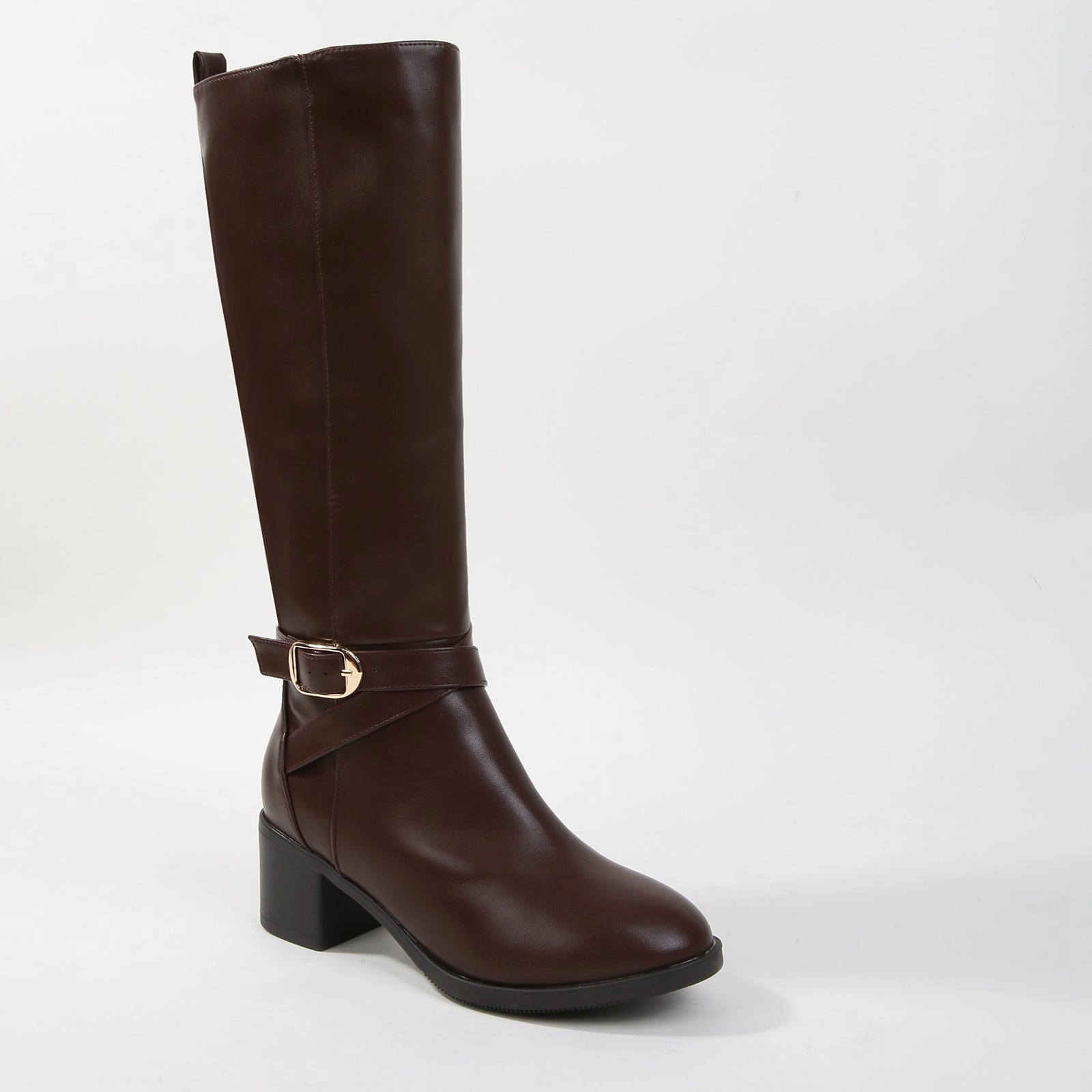 Prudencia Knee-High Riding Boots with Buckle Strap Detail