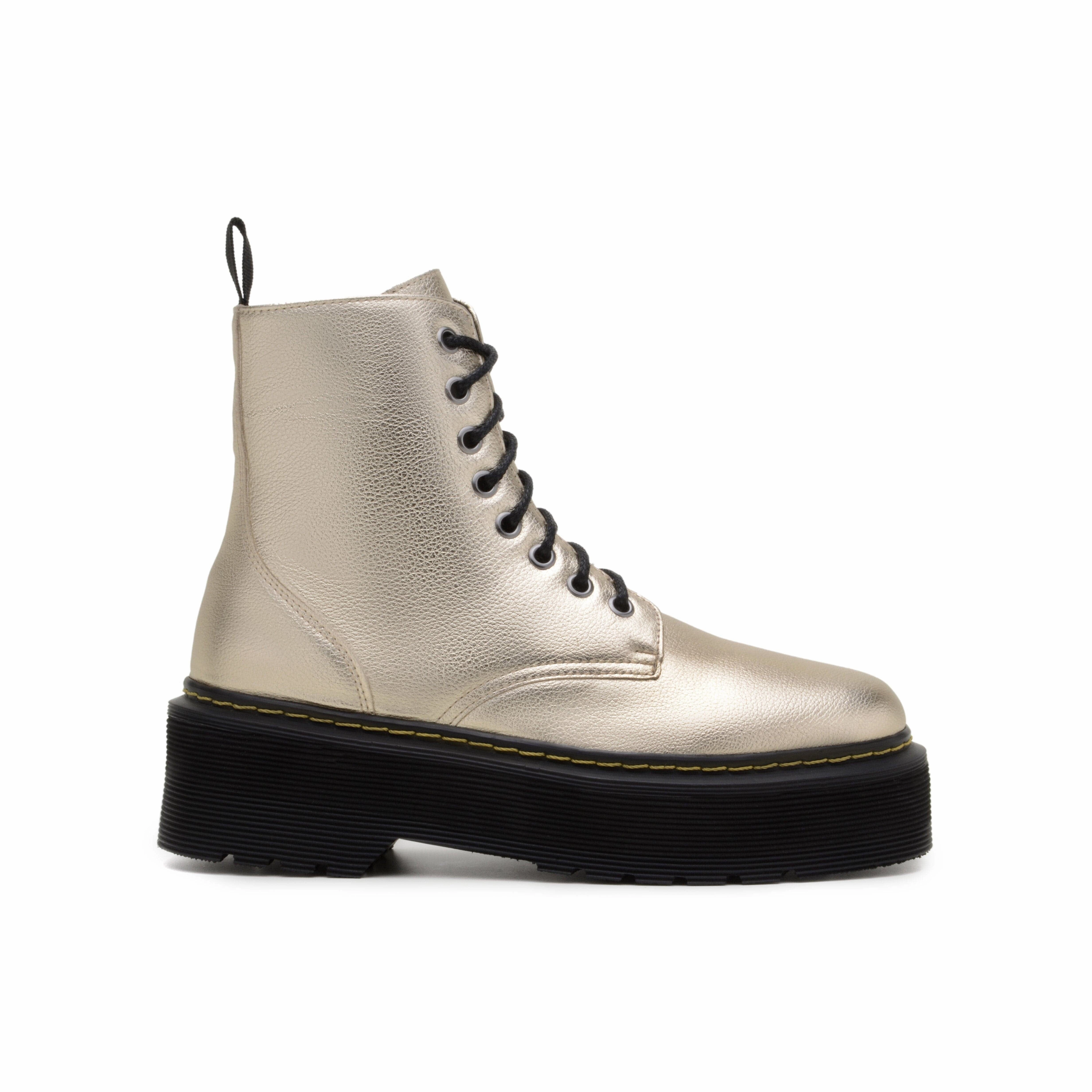 'Quinn' vegan-leather boot with stacked sole by Zette Shoes - pale gold Gore Tex Combat Boots