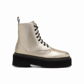 'Quinn' vegan-leather boot with stacked sole by Zette Shoes - pale gold Wedding Dress And Combat Boots