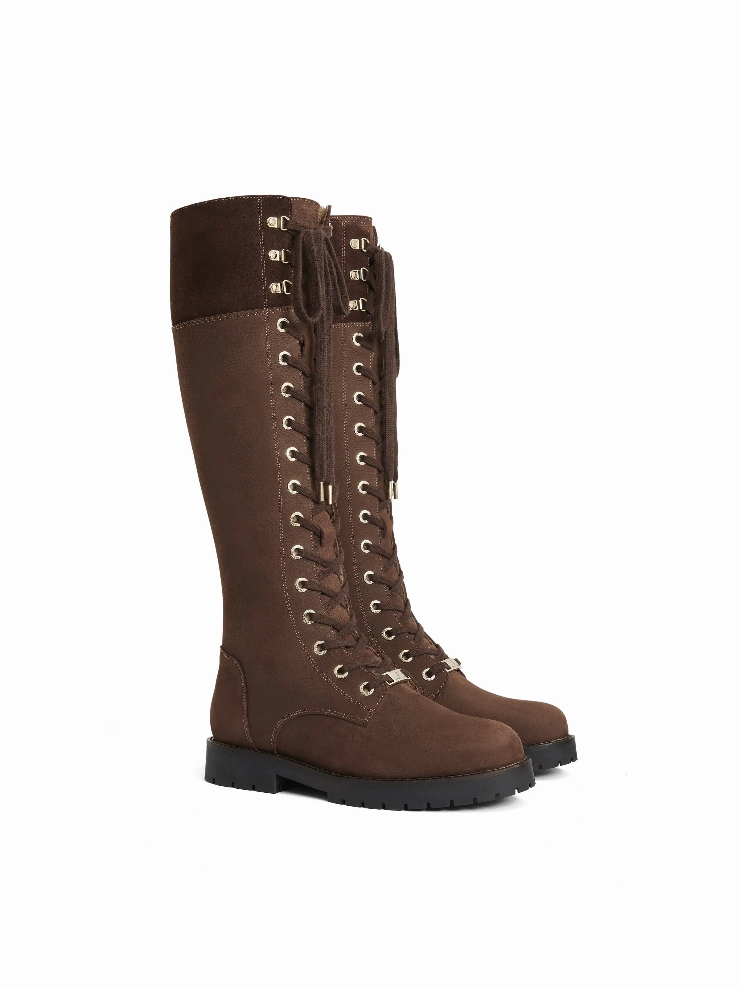 Not Rated Combat Boots Knee High Shearling Lined Anglesey - Chocolate Nubuck