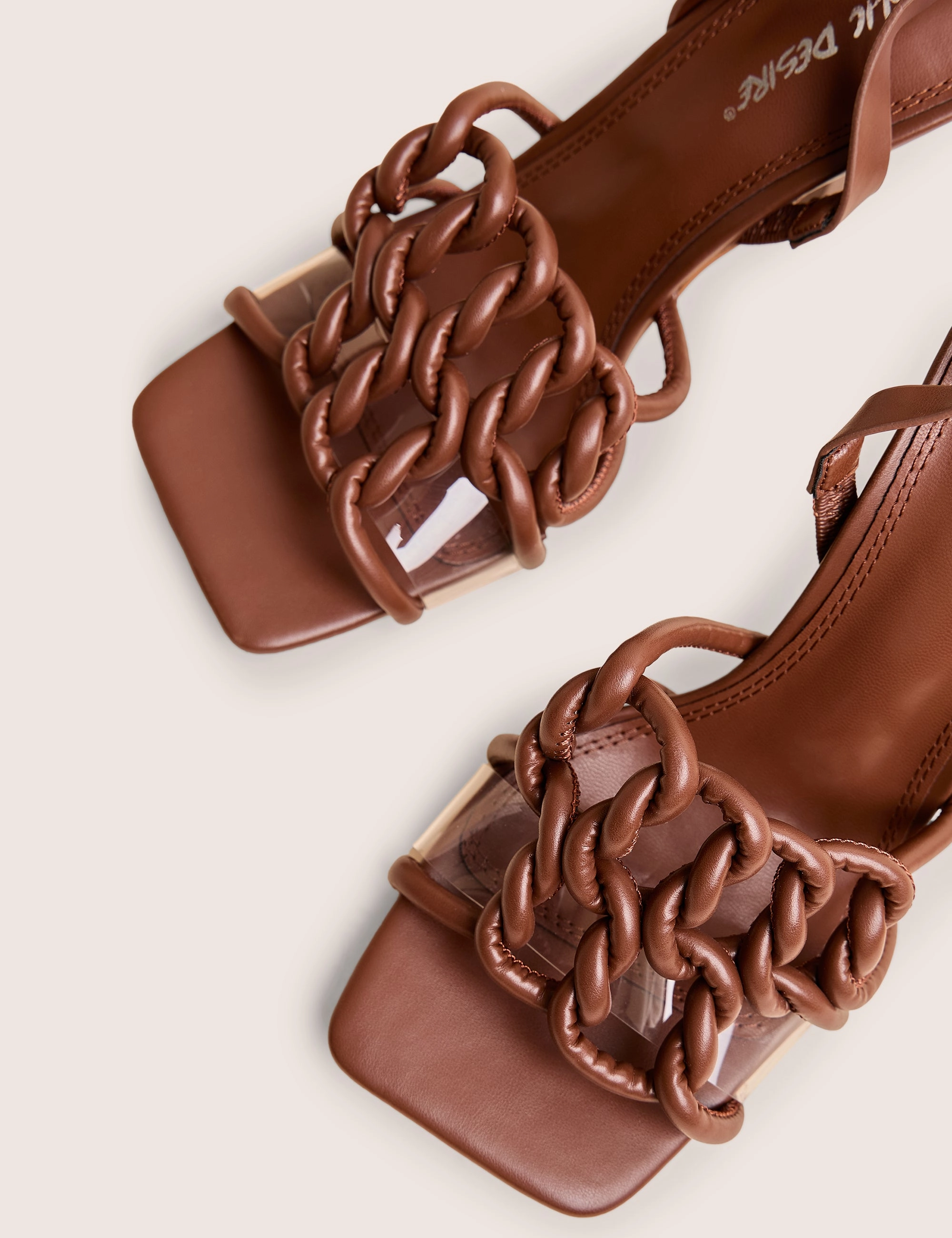 Rayne Chocolate Knotted Upper Slingback Square Toe Heels Wedge High Heel Sandals