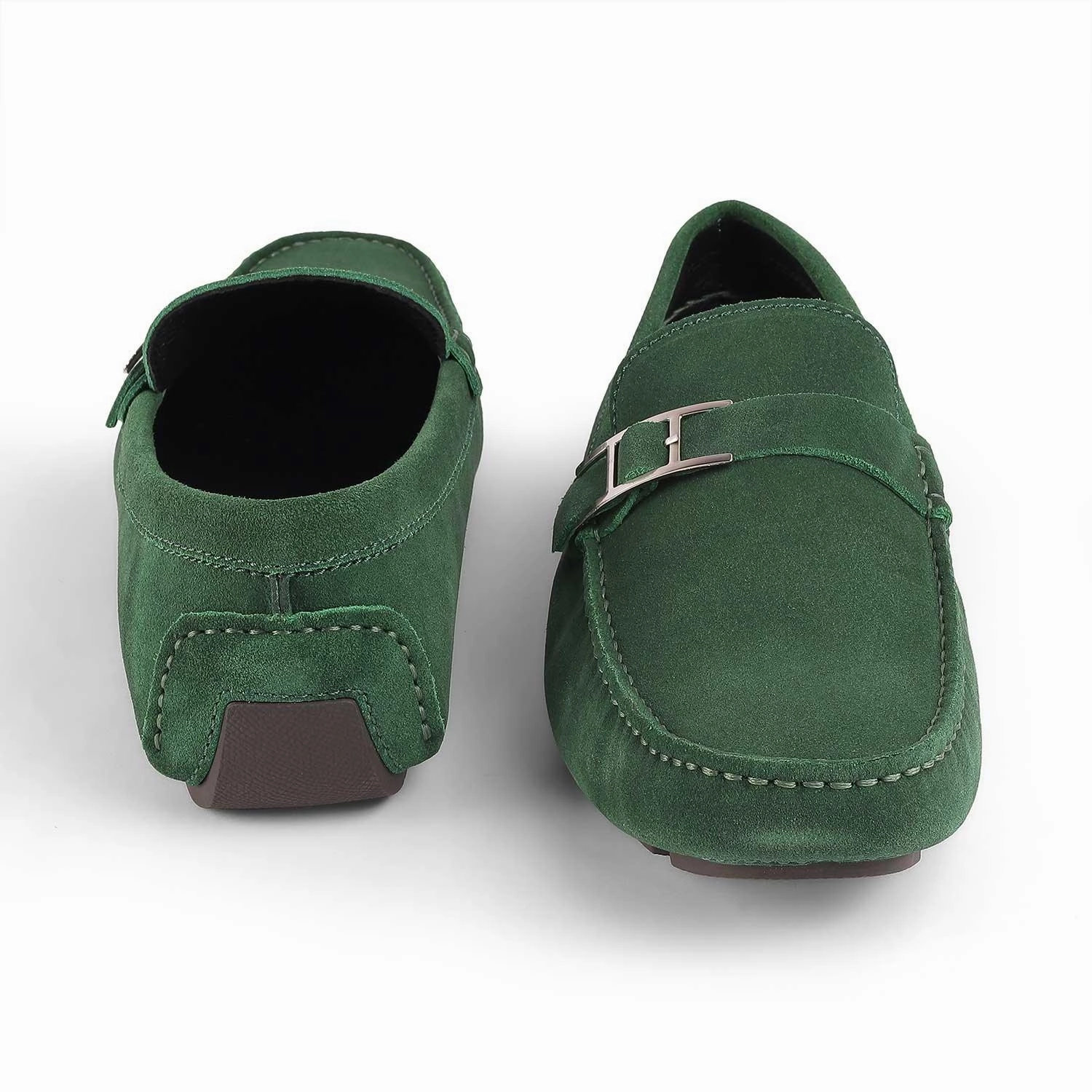 Tresmode Campin Green Men's Leather Driving Loafers Ferragamo Ornament Loafers