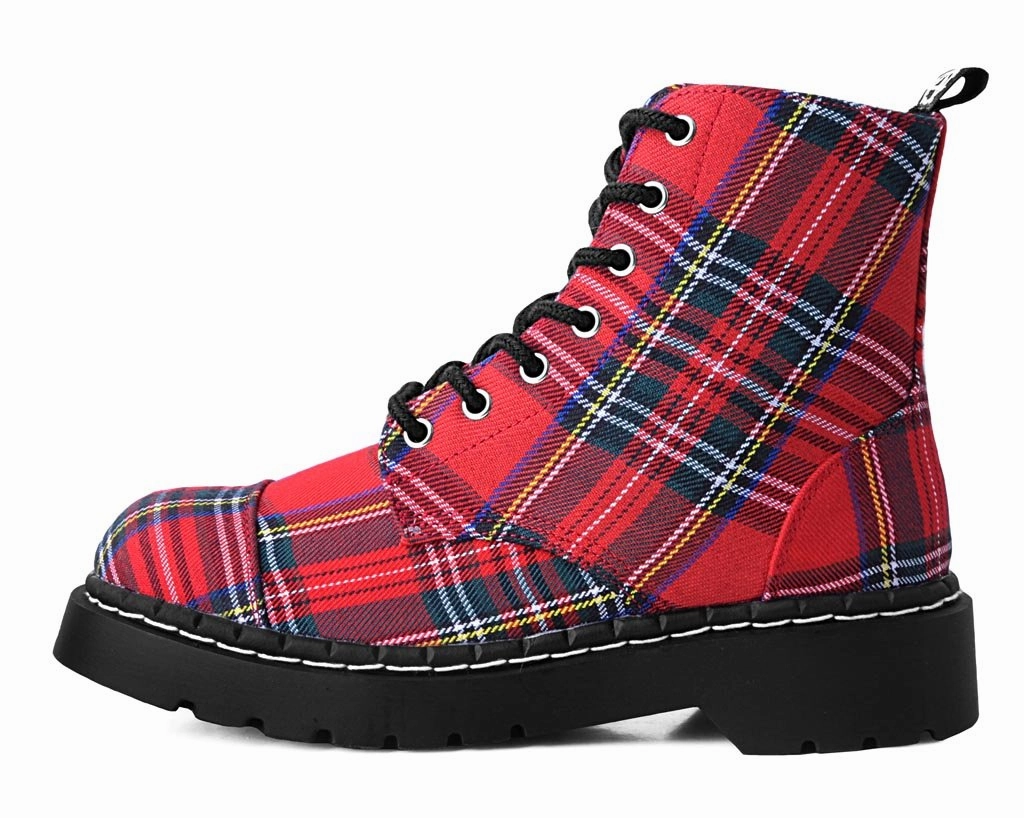 Red Plaid 7-Eye Anarchic Boot Dresses To Wear With Combat Boots