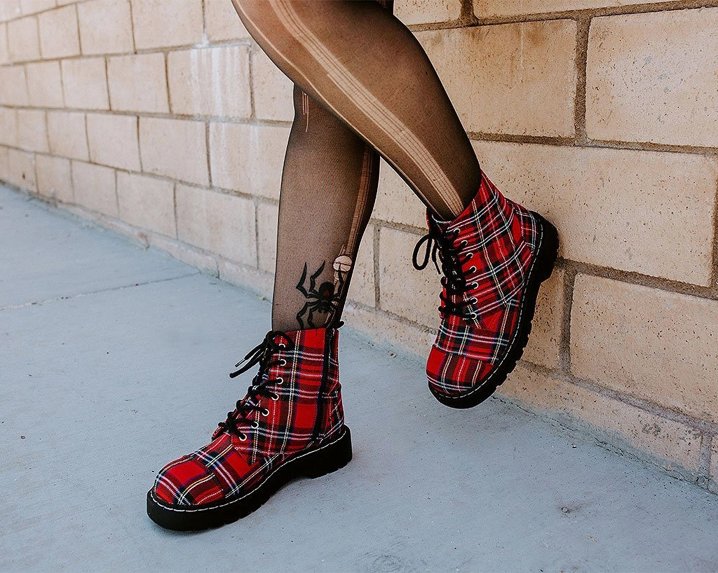 Red Plaid 7-Eye Anarchic Boot Self Esteem Footwear Combat Boots