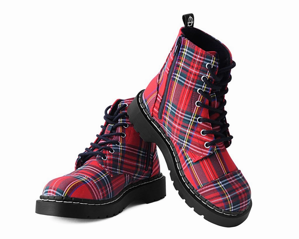 Dark Brown Combat Boots Red Plaid 7-Eye Anarchic Boot