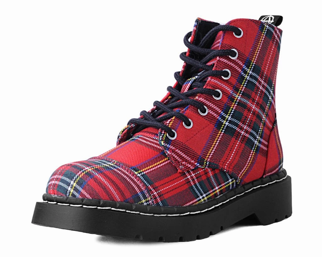Pouch Combat Boots Red Plaid 7-Eye Anarchic Boot