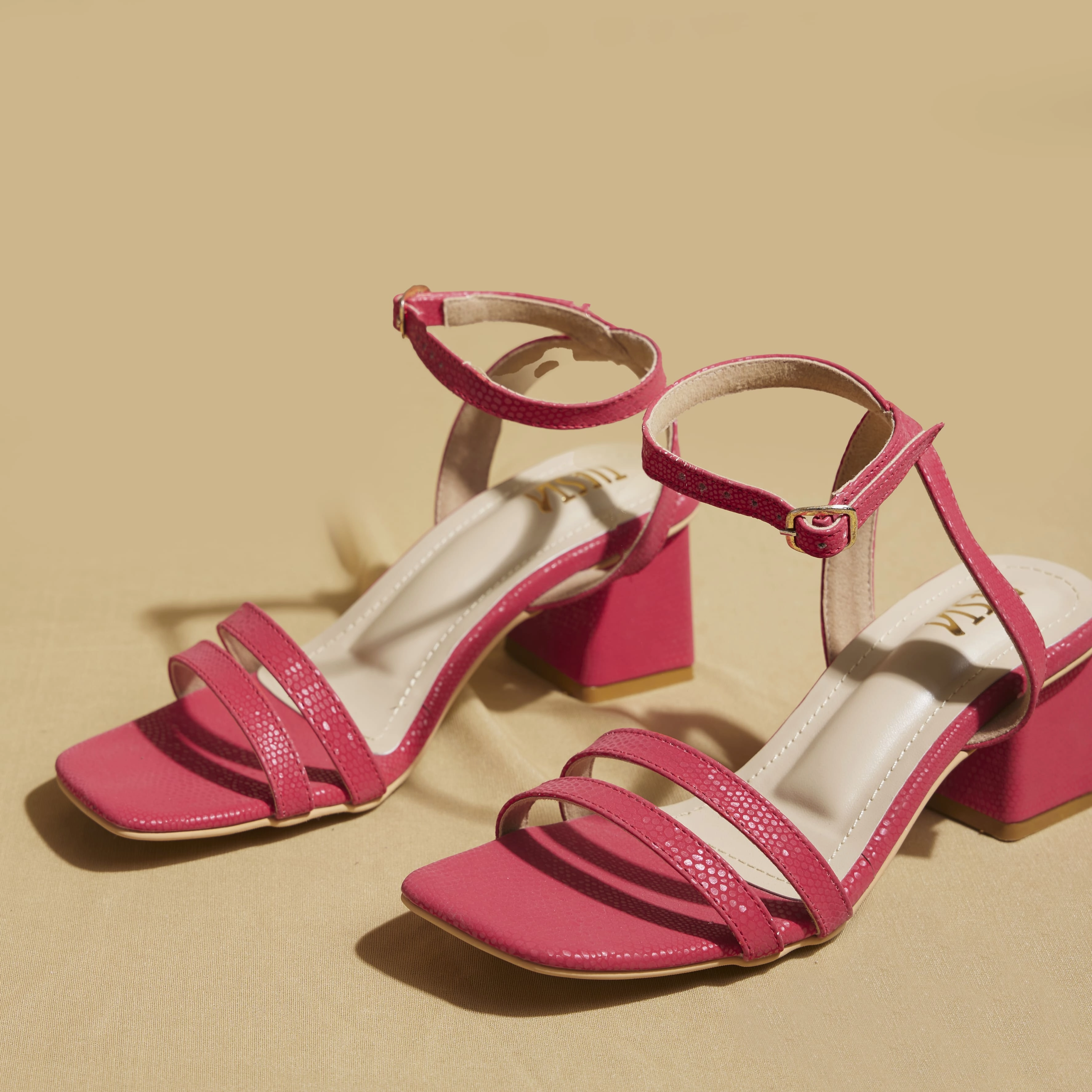 High Heel Shoes Drawing Red Strappy Block Heels  2 to 2.5 Inch| & Customisable