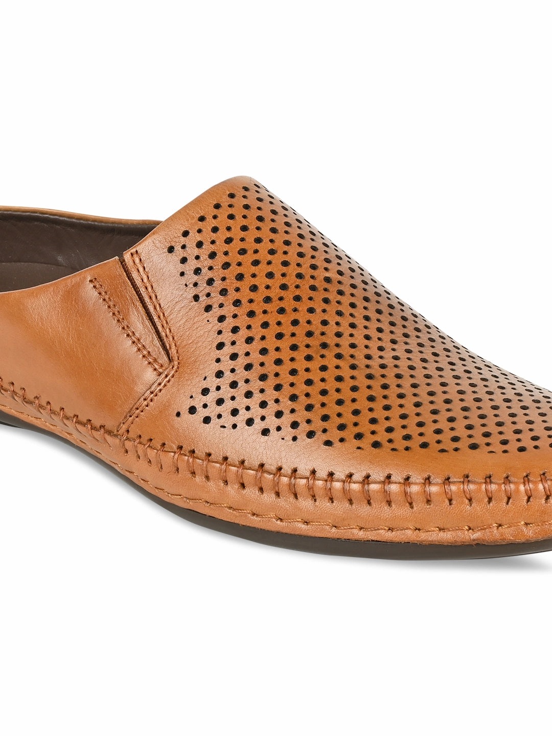 Regal Tan Men Laser Cut Leather Mules Island Sandals