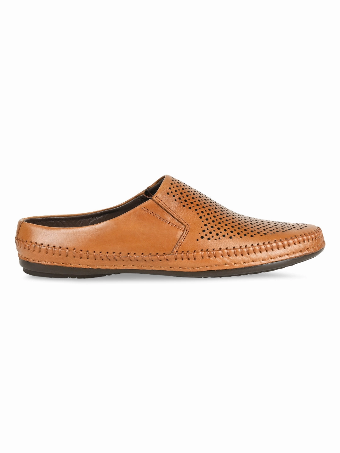 Regal Tan Men Laser Cut Leather Mules Sandals Hotel