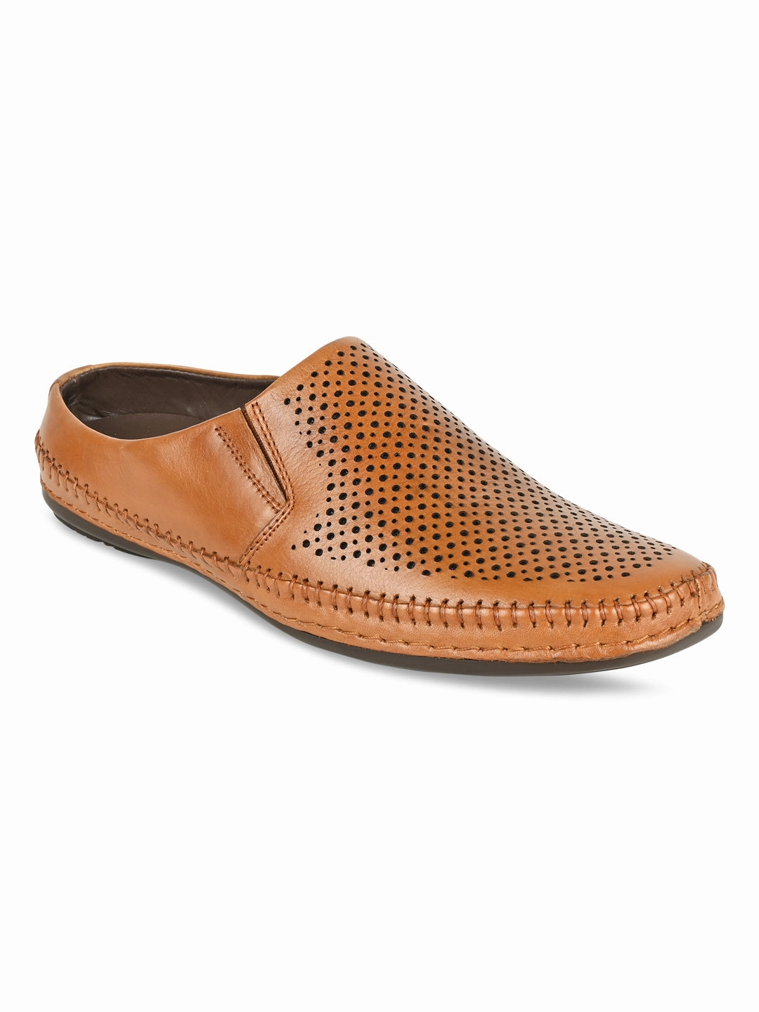 Regal Tan Men Laser Cut Leather Mules Footbeds Sandals