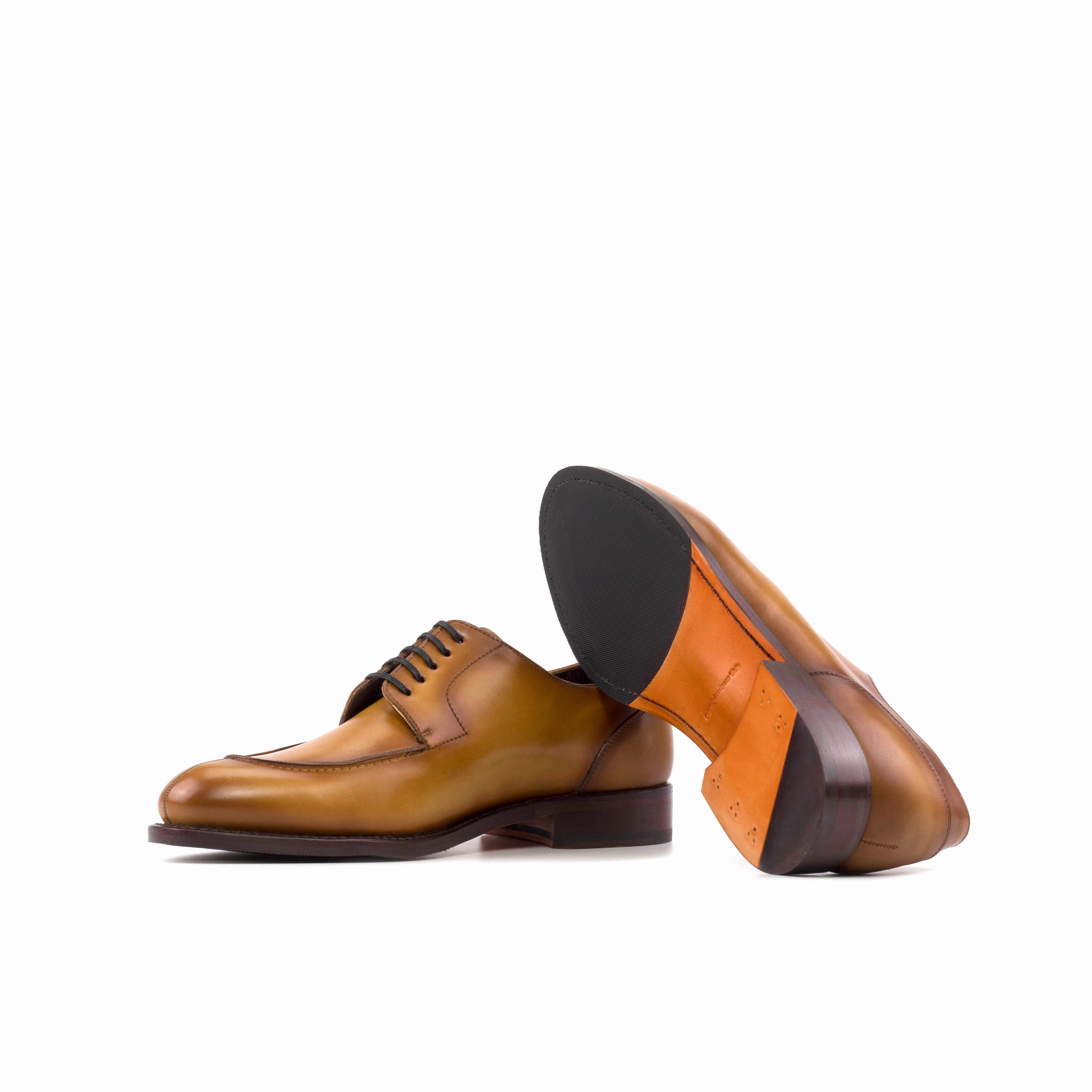 Cognac Painted Calf Leather Split Toe Derby Lisbon Derby Shoes
