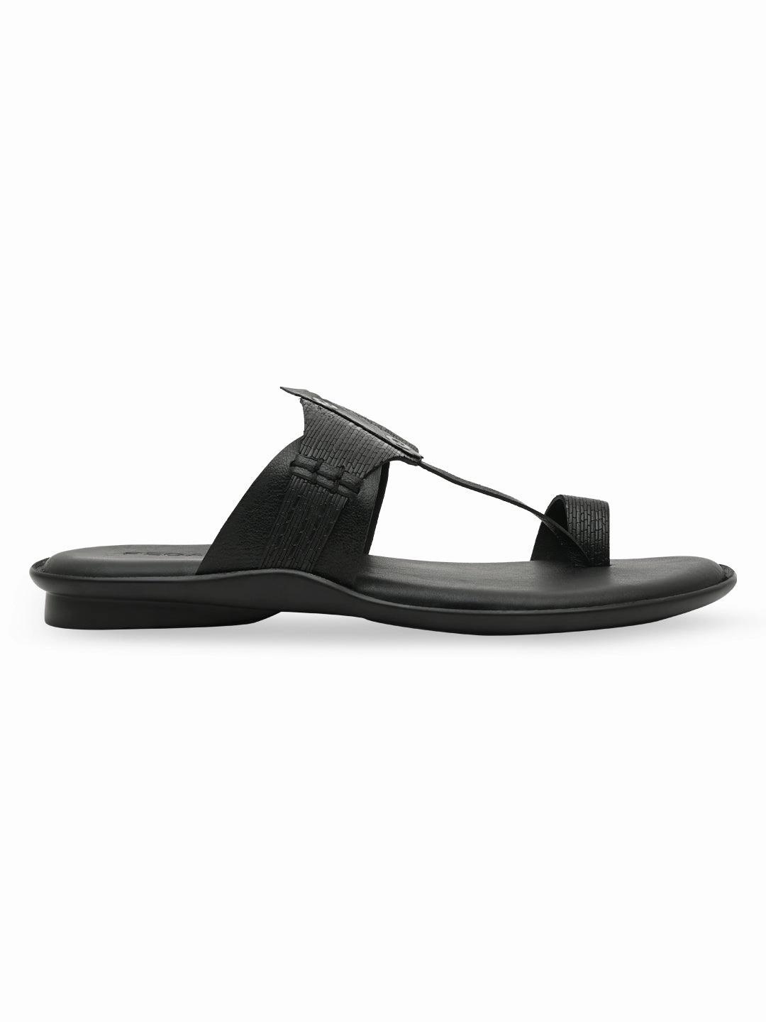 Regal Black Men Casual Leather Kolhapuris Criss Cross Sandals